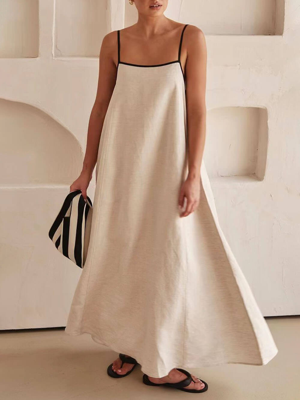 Trendy A-line Strappy Dress with Contrast Design for Holidays – Zoey-S-The Livary