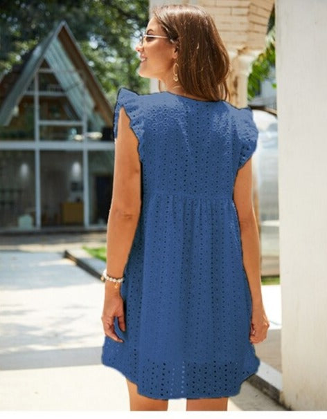 Trendy summer mini dress with ruffled sleeves – Elina-Black-XS-The Livary