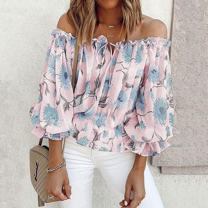 Floral Women's Chiffon Blouse with Ruffled Sleeves - Elvira-Pink-S-The Livary