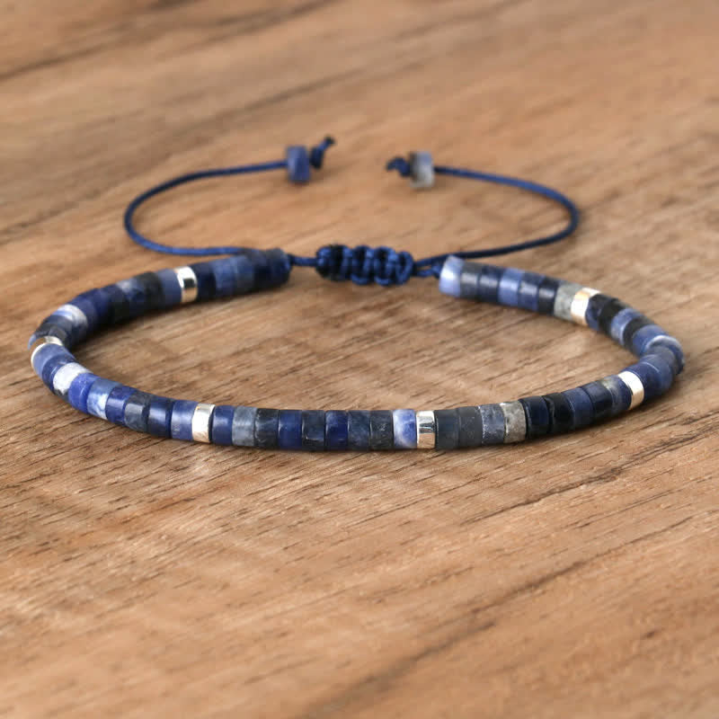 Braided Bracelet with 2.4 mm Natural Stone Rollers - Seraphina-Sodalite-The Livary