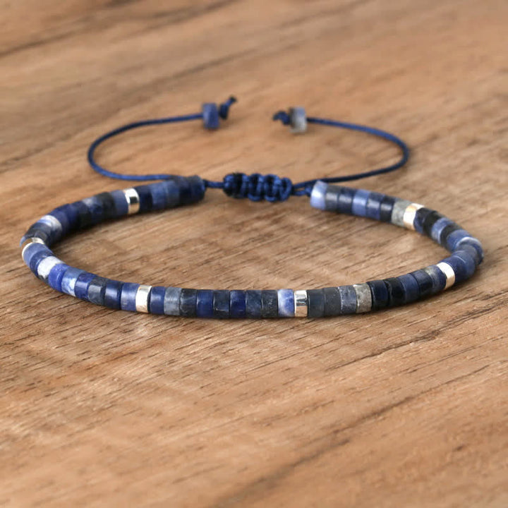 Braided Bracelet with 2.4 mm Natural Stone Rollers - Seraphina-Sodalite-The Livary