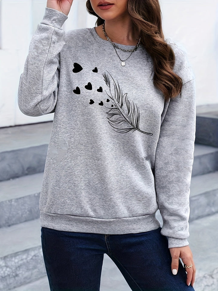 Casual Sweatshirt with Feather Print - Marisa-Dark green-S-The Livary