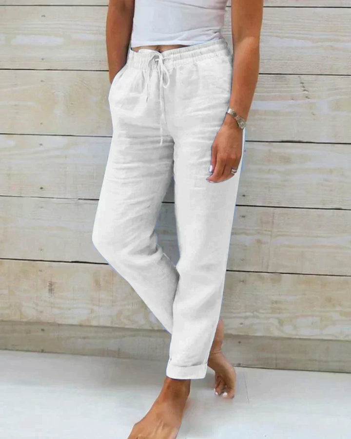 Stylish linen trousers for women – Selina-White-XS-The Livary