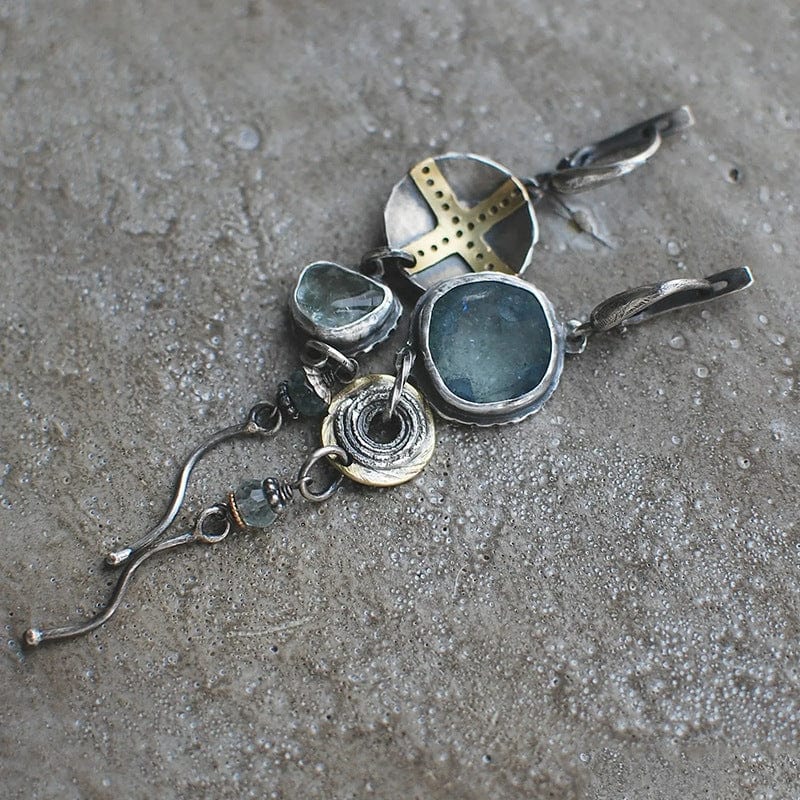 Blue Stone Cross Earrings - Amarille-The Livary