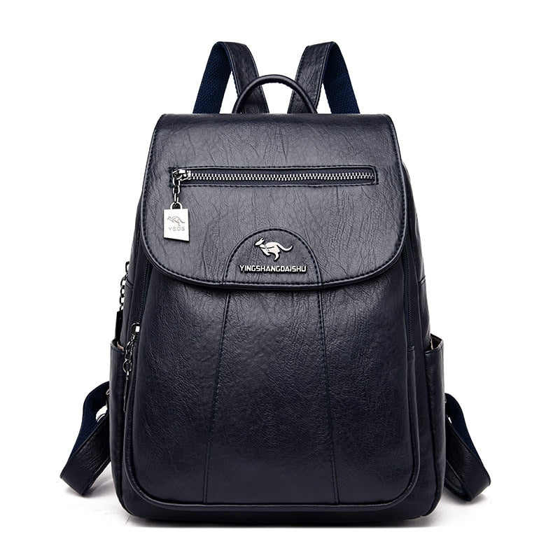 Luxury Leather Women's Backpack - Isolde-Blue-The Livary