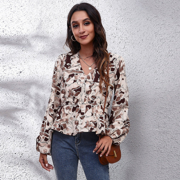 Airy & Colourful Women's Blouse with Pattern – Leona-Brown floral pattern-S-The Livary