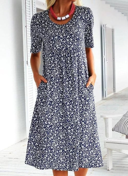 Stylish Floral Print Dress - Eva | The Perfect Light Summer Dress!-Dark blue-S-The Livary