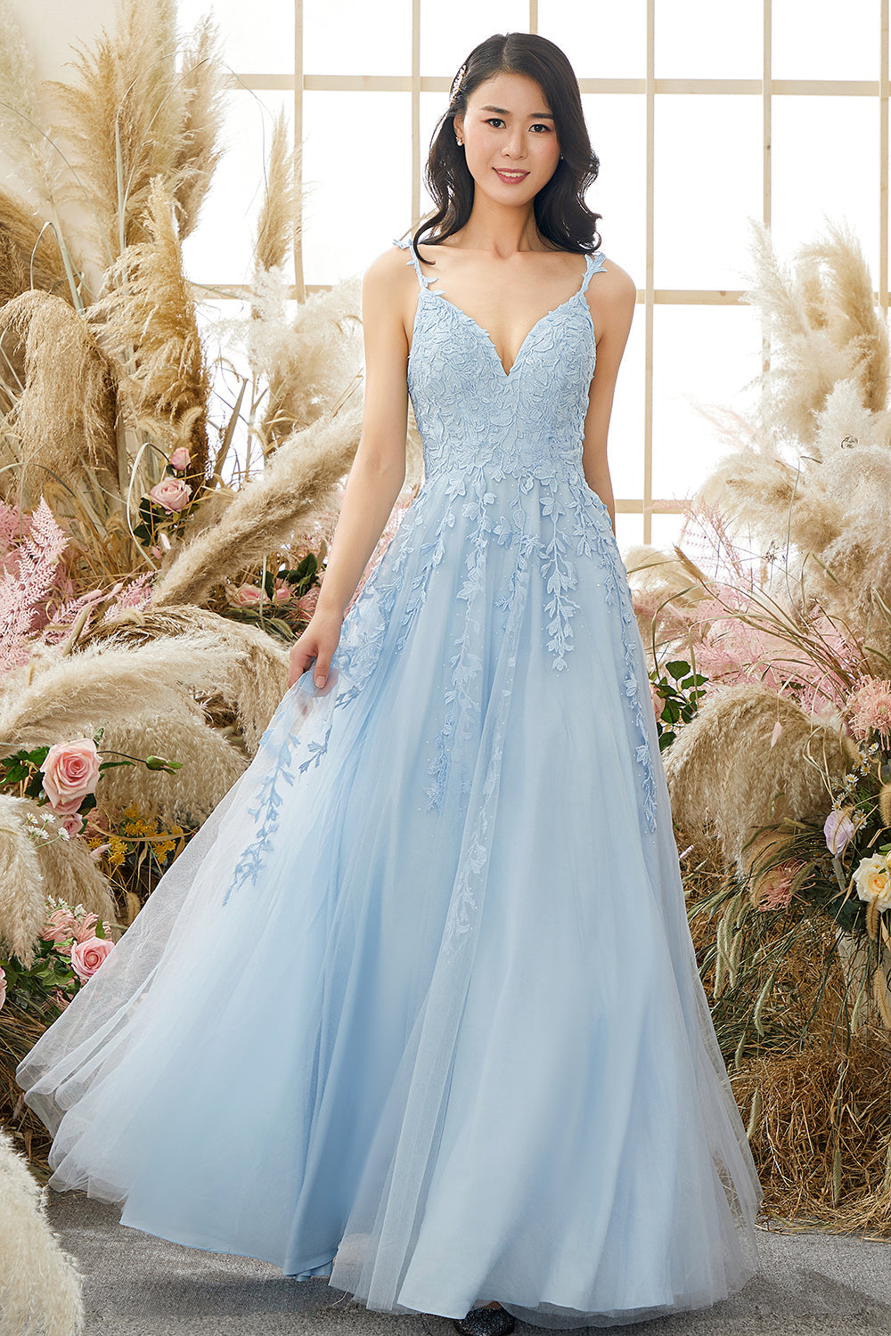 Fashionable Tulle Evening Dress with Embellishments - Victoria-Blue-EU32-The Livary