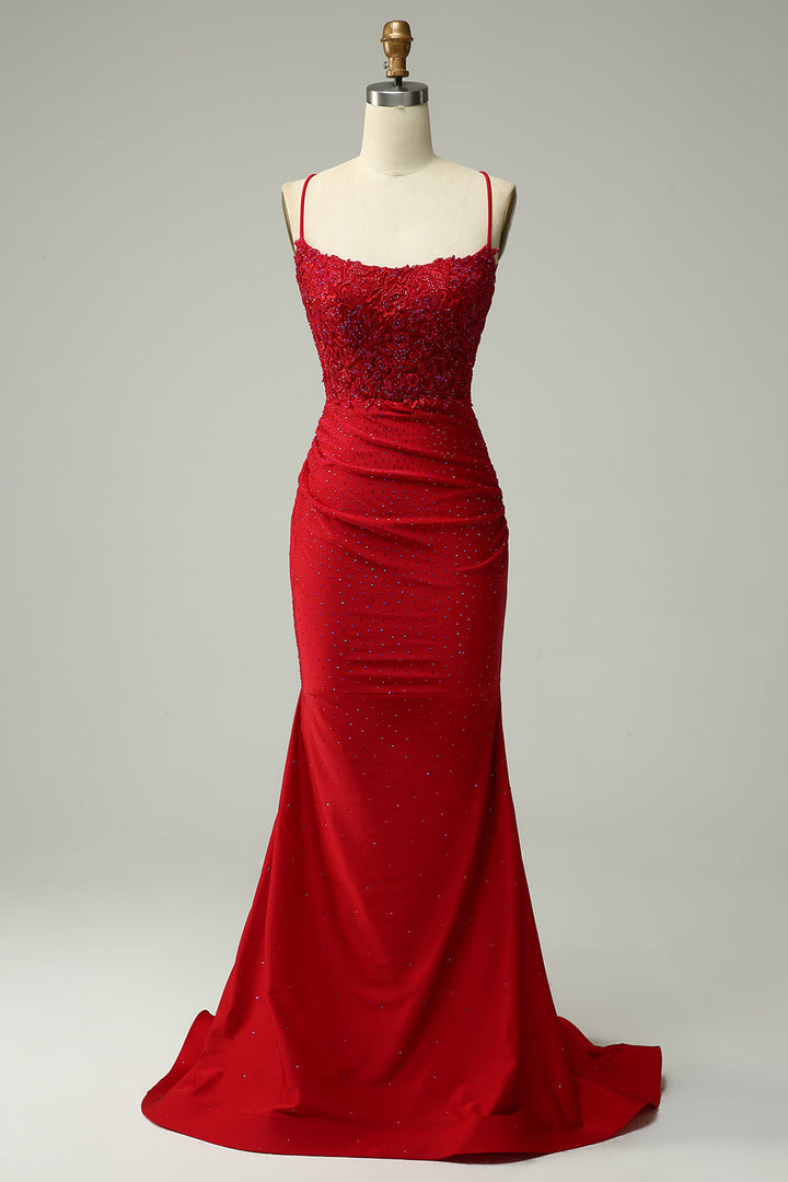 Stylish Mermaid Halter Neck Ball Gown - Lara-Dark red-EU32-The Livary