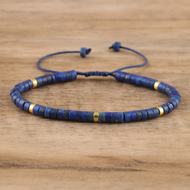Braided Bracelet with 2.4 mm Natural Stone Rollers - Seraphina-Lapis Lazuli-The Livary