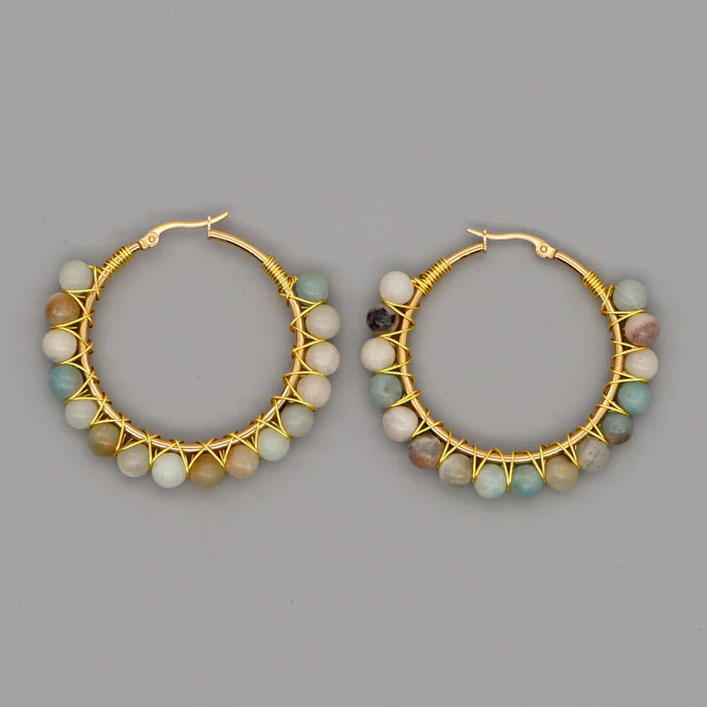 Boho Natural Crystals Large Hoop Earrings - Sanne-Afrikaans Turquoise-The Livary