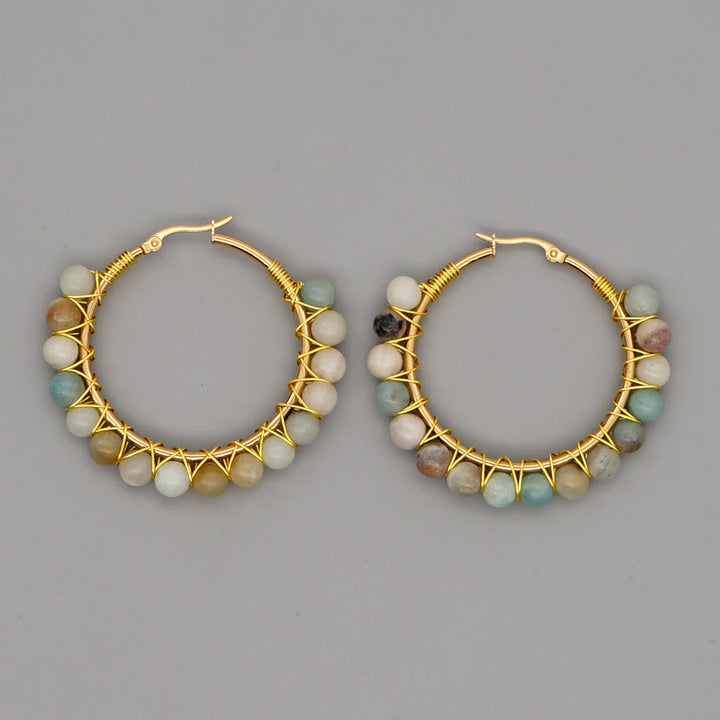 Boho Natural Crystals Large Hoop Earrings - Sanne-Afrikaans Turquoise-The Livary