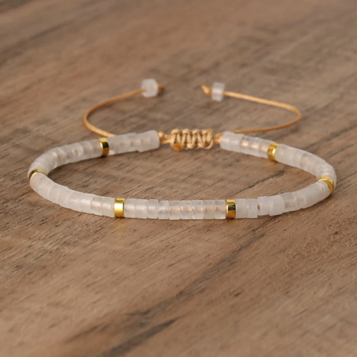 Braided Bracelet with 2.4 mm Natural Stone Rollers - Seraphina-Clear crystal-The Livary