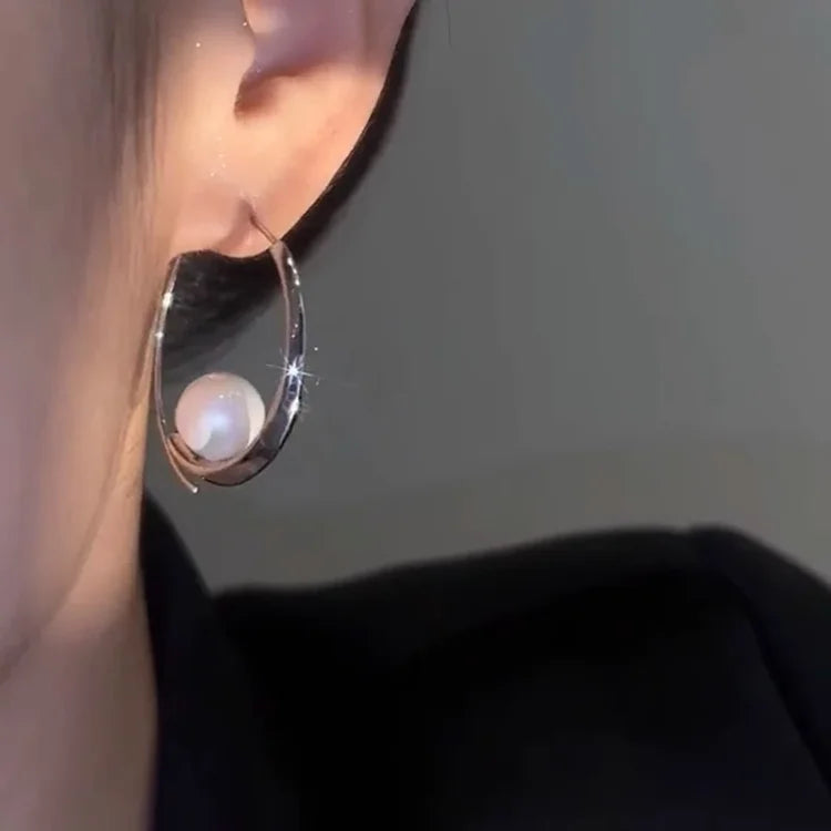 Large Pearl Circle Earrings - Camille-Gold-The Livary