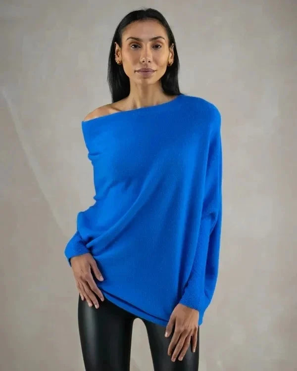 Asymmetric Oversized Women's Sweater - Sophia-Blue-The Livary