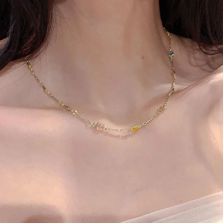 Lovely Gold/Silver Necklace with Colourful Stones - Ivy-Gold-The Livary