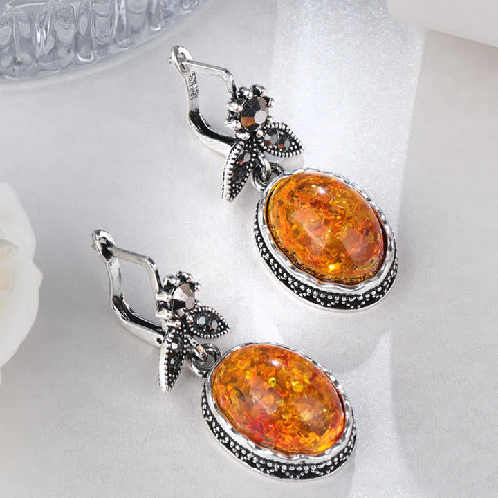 Retro Flower Earrings with Amber - Nora-The Livary