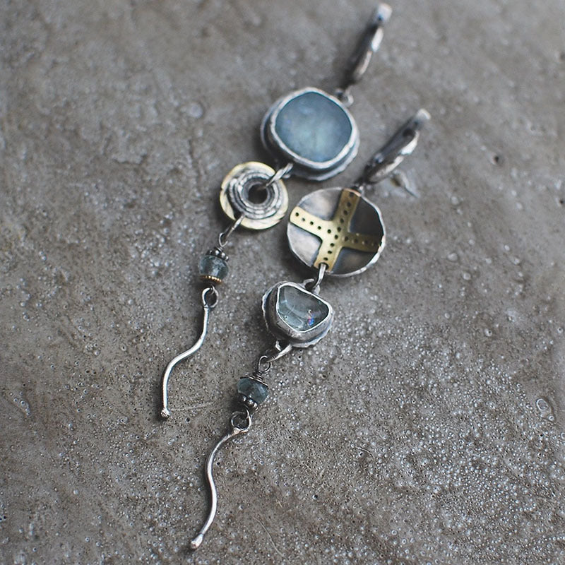 Blue Stone Cross Earrings - Amarille-The Livary
