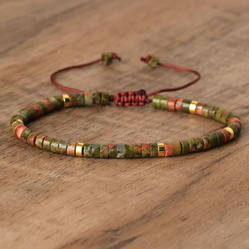Braided Bracelet with 2.4 mm Natural Stone Rollers - Seraphina-Unakite-The Livary