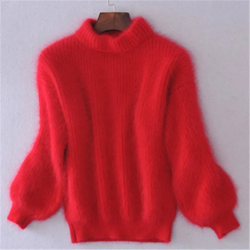 Casual Angora Knitted Women's Sweater - Livia-Red-S-The Livary