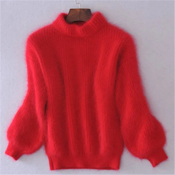 Casual Angora Knitted Women's Sweater - Livia-Red-S-The Livary