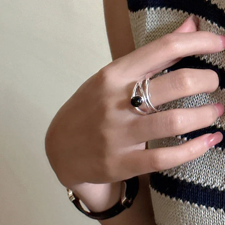 Black Onyx Multi-line Ring - Arden-The Livary