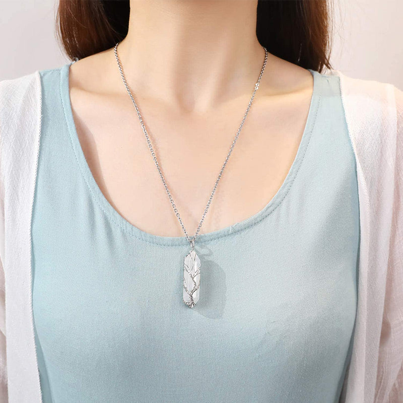 Stylish Crystal with Tree of Life Gemstone Necklace - Elara-Green Aventurine-The Livary
