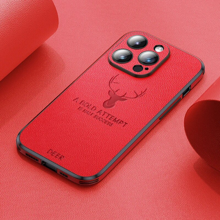 Luxury Deer Leather iPhone Case - Veltro-Red-iPhone 15 Pro Max-The Livary