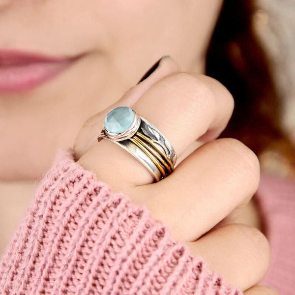 Aquamarine Spinner Ring - Selene-2.01 in-The Livary