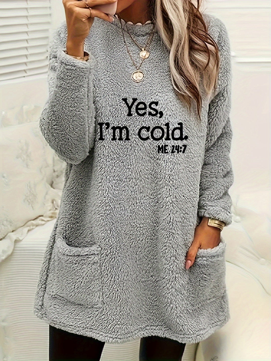 Comfortable Fleece Sweatshirt with Print - Luna-Grey-S-The Livary