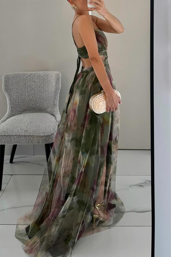Elegant mesh maxi dress with a figure-hugging cut – Camille-Orange-S-The Livary