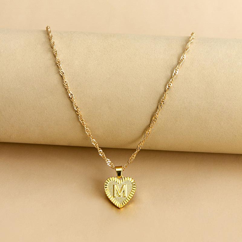 Gold Initial Heart Pendant Necklace - Amara-M-The Livary