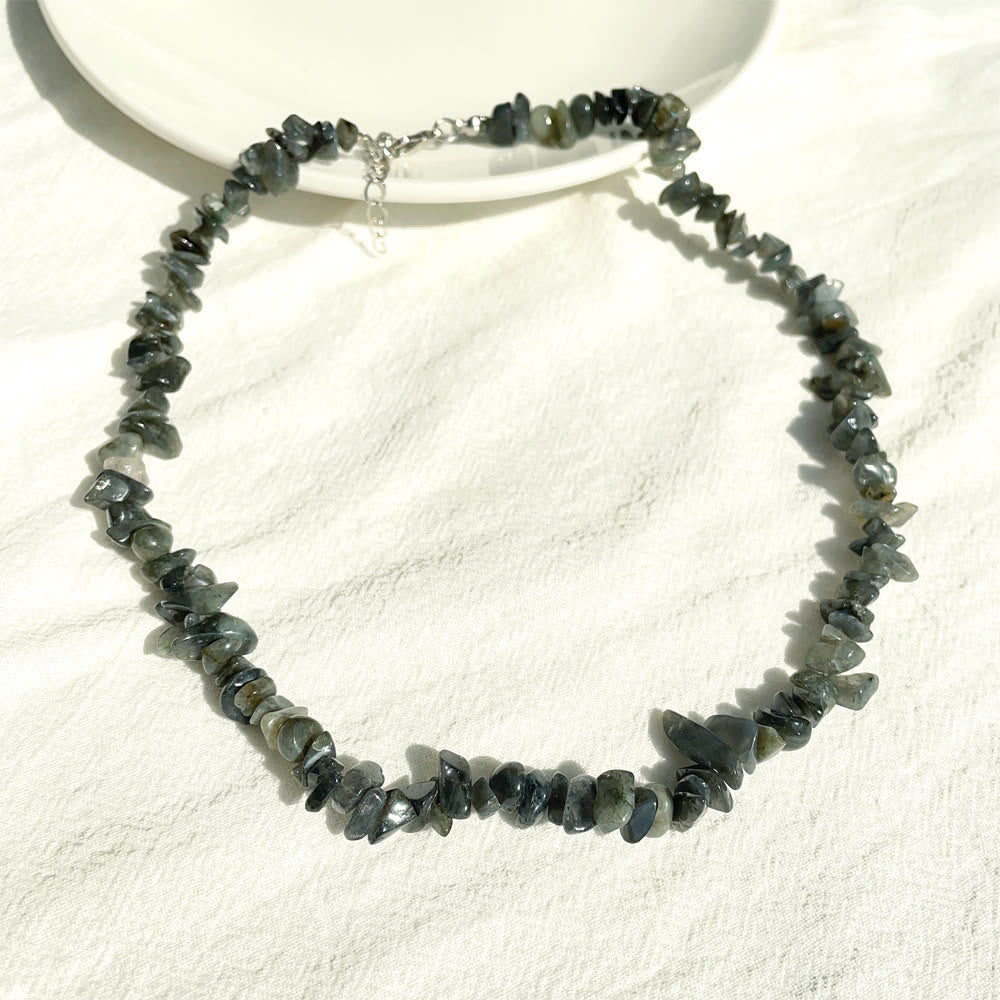 Stylishly Shaped Polished Crystal Necklace - Lina-Labradorite-The Livary