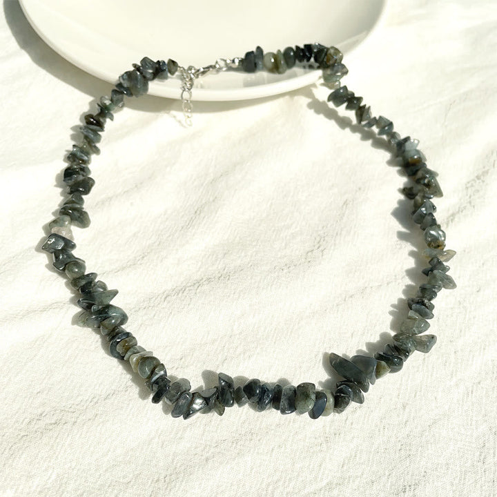 Stylishly Shaped Polished Crystal Necklace - Lina-Labradorite-The Livary