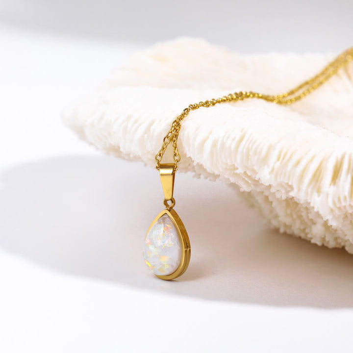 18K Natural Opal Drop Pendant Necklace - Eloise-The Livary