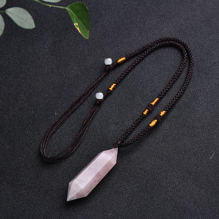 Natural Crystal Amethyst Healing Necklace - Lyra-Rose quartz-The Livary