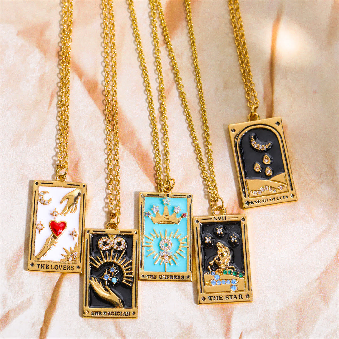 Zirconia Gold-Plated Tarot Drop Pendant Necklace - Amara-The Empress-The Livary