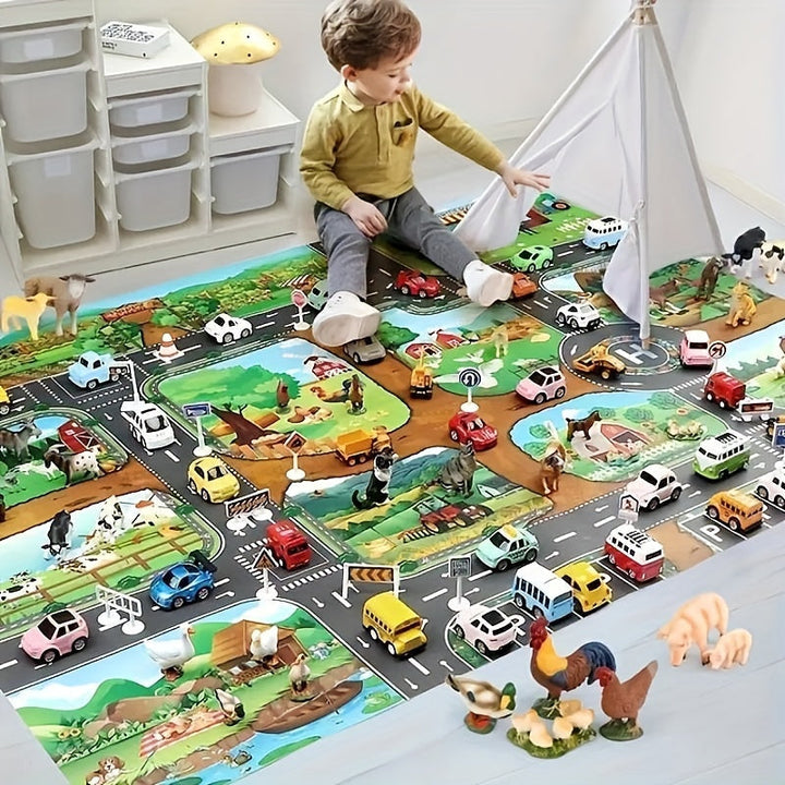 Children's Play Mat with Farm and Traffic Theme - DuoPlay-The Livary