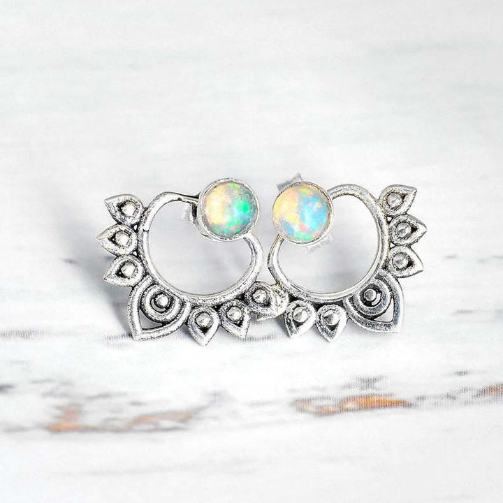 Natural Opal Lotus Earrings - Sophia-The Livary