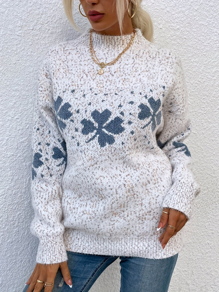 Sweater with Four-leaf Clover Pattern - Maeve-Pink-S-The Livary