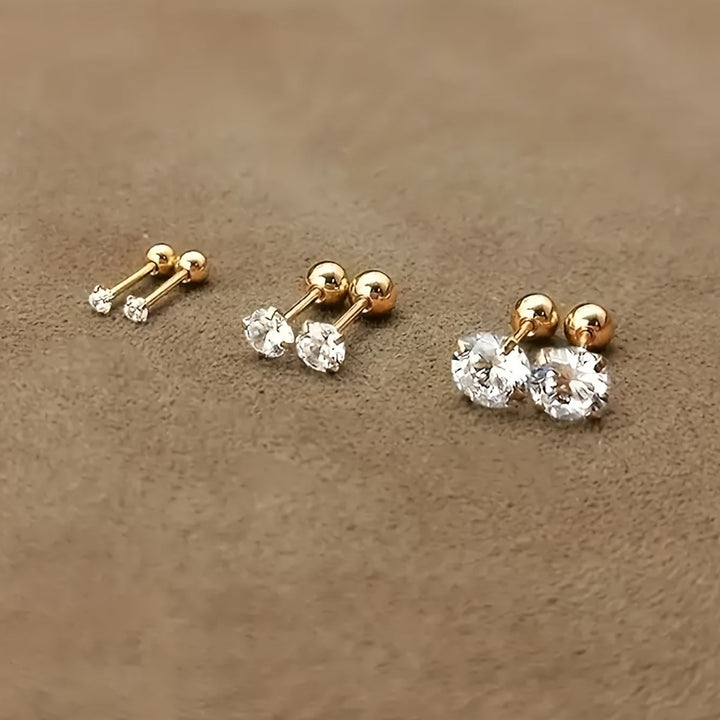 Stylish Zirconia Stud Earrings made of Titanium Steel - Lumen-0.12 IN 1 Pair-The Livary