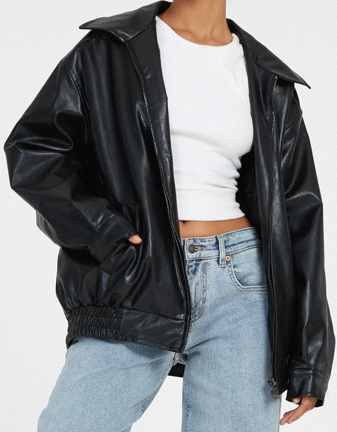 Oversized Loose Leather Women's Jacket – Yara-Brown-XS-The Livary