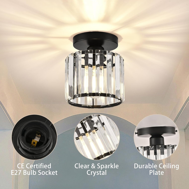 Modern Crystal Ceiling Light - CrystalGlow-Black-Square-The Livary