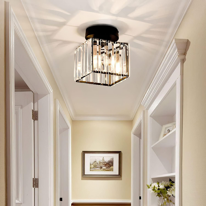 Modern Crystal Ceiling Light - CrystalGlow-Black-Square-The Livary