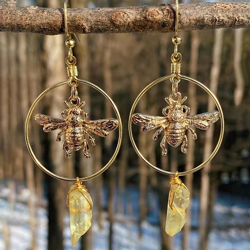 Natural Crystal Moon Stars Earrings - Elara-Citron quartz-The Livary