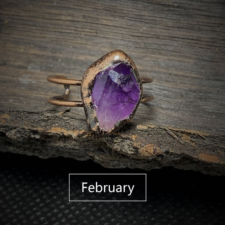 Natural Raw Birthstone Ring - Selina-January & Pomegranate-The Livary