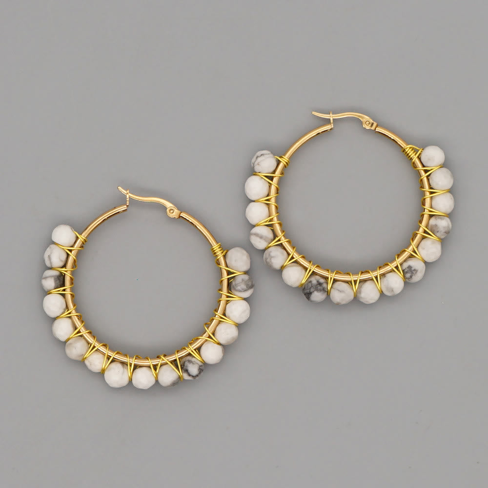 Boho Natural Crystals Large Hoop Earrings - Sanne-White Turquoise-The Livary