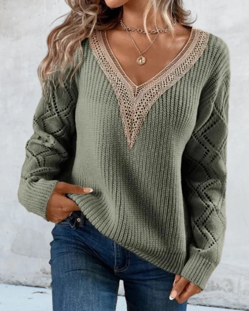 Stylish V-neck Sweater - Selena-Green-S-The Livary