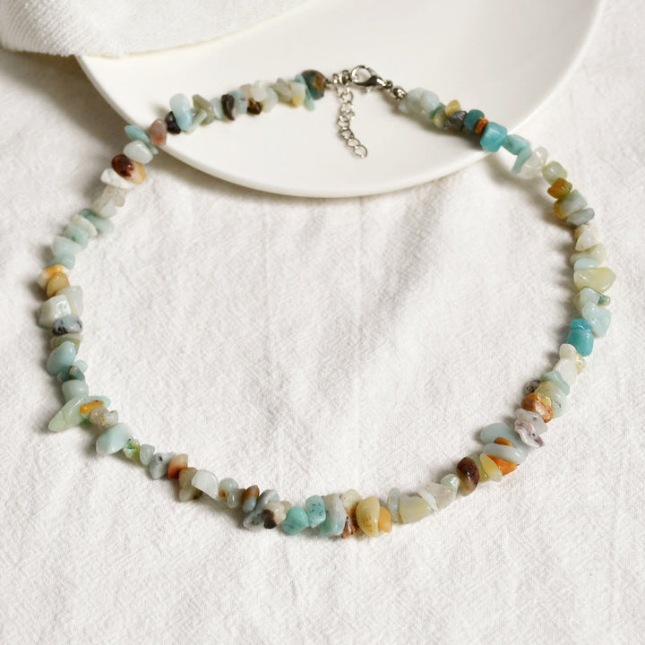 Stylishly Shaped Polished Crystal Necklace - Lina-Amazonite-The Livary