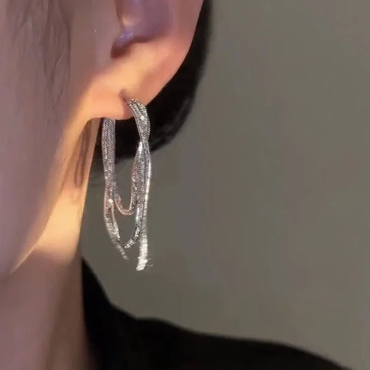 Three-Layer Chain Earrings - Aurelia-Silver-The Livary
